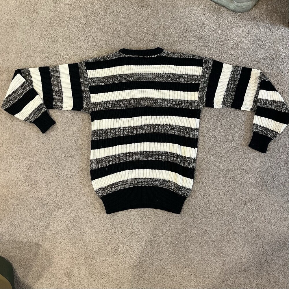 St. John’s Bay Women’s L Tall Striped Knit Sweater Black White Gray Crewneck - Picture 7 of 13